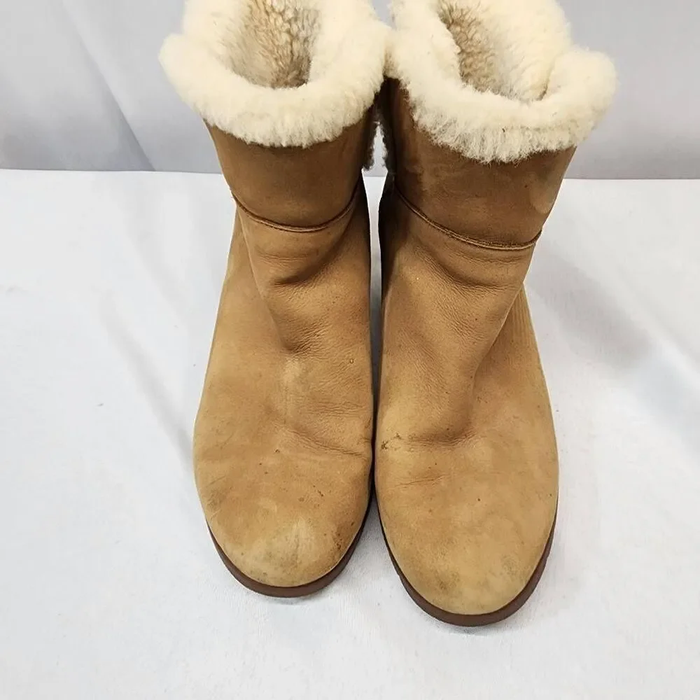Ugg Devorah Waterproof Shearling Lined Wedge Winter Ankle Boots Leather Size 8